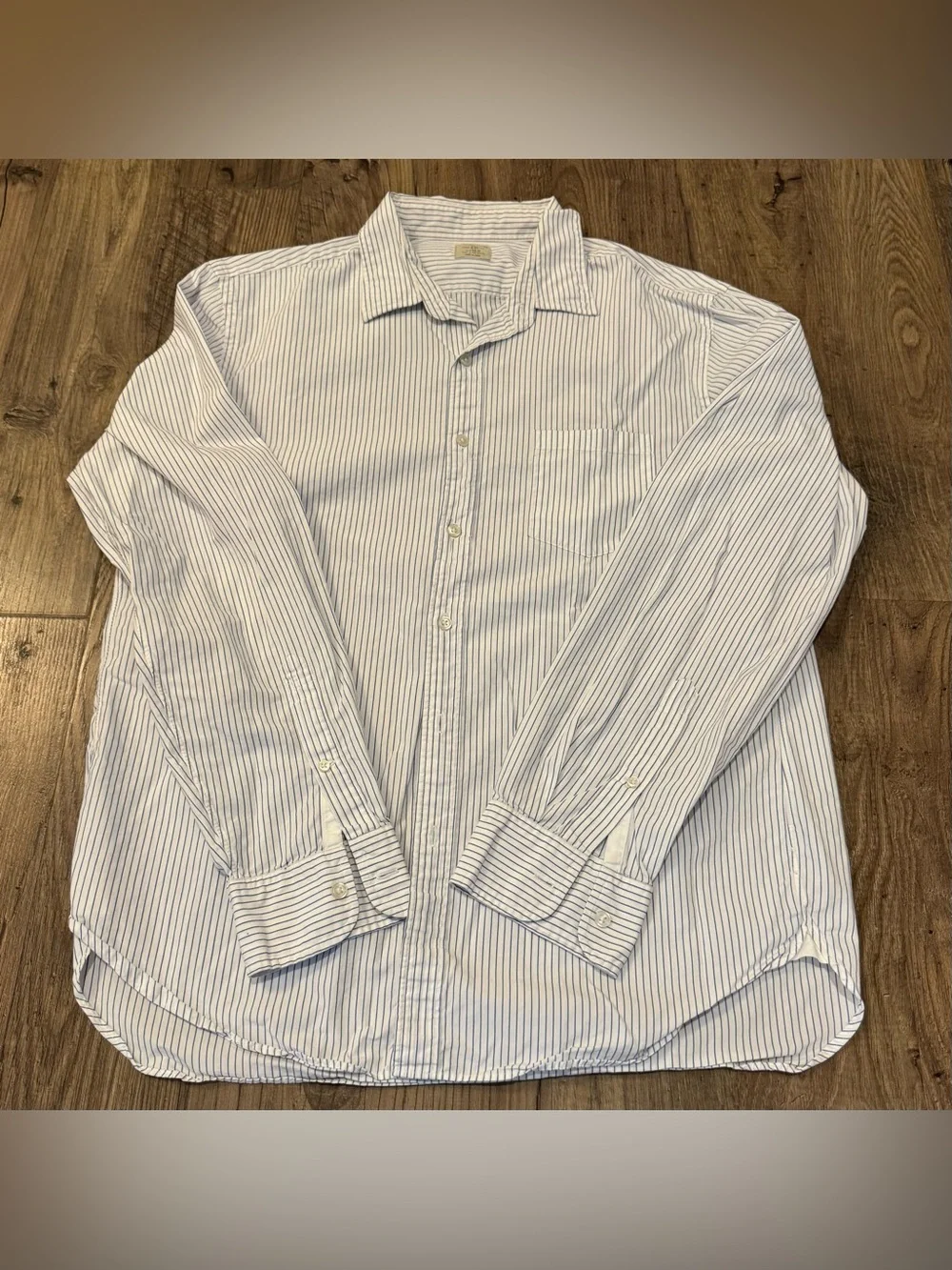 EUC J.Crew Men's Blue Stripe Button-Down Dress Shirt - Large